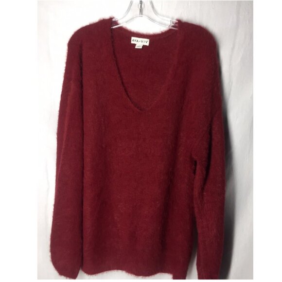 Ava & Viv Deep Red V-Neck Sweater Tunic Pullover Sweater Size 2X - Picture 2 of 6